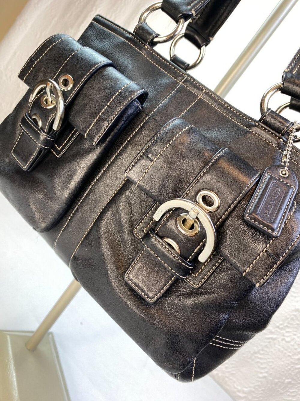 Coach Soho Buckle Pocket Satchel 8A09 Glove-Tanned Leather Y2K Sloane 🖤